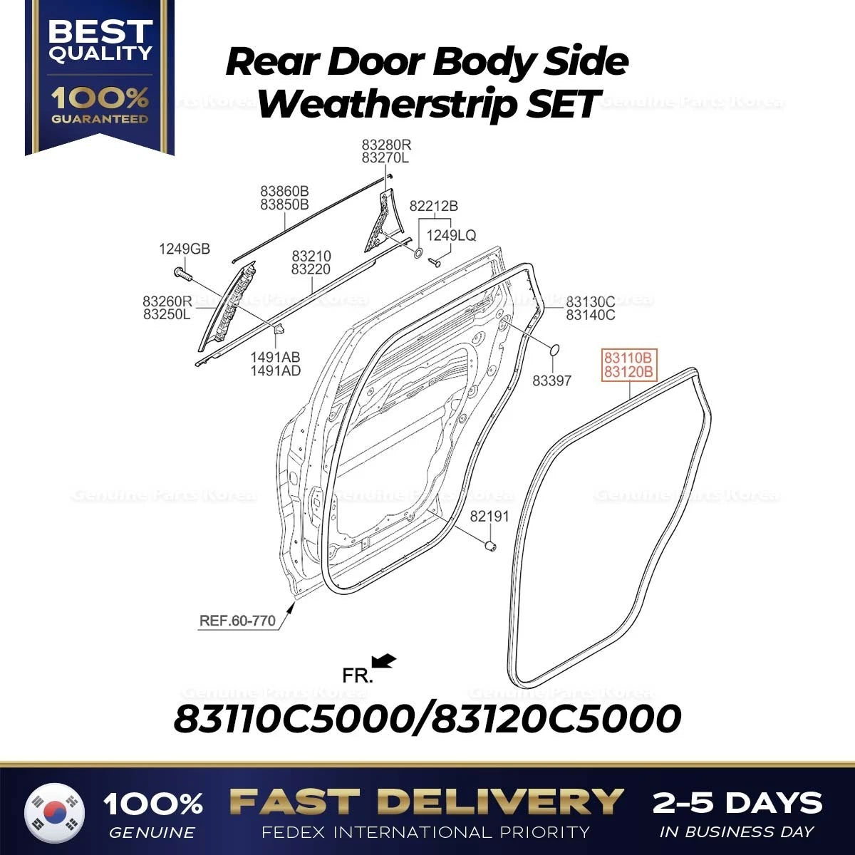 ⭐Genuine⭐ Rear Door Body Side Weatherstrip SET for Kia Sorento