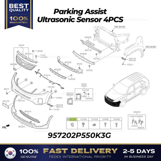⭐Genuine⭐ Parking Assist Ultrasonic Sensor 4PCS 957202P550K3G for Kia Sorento