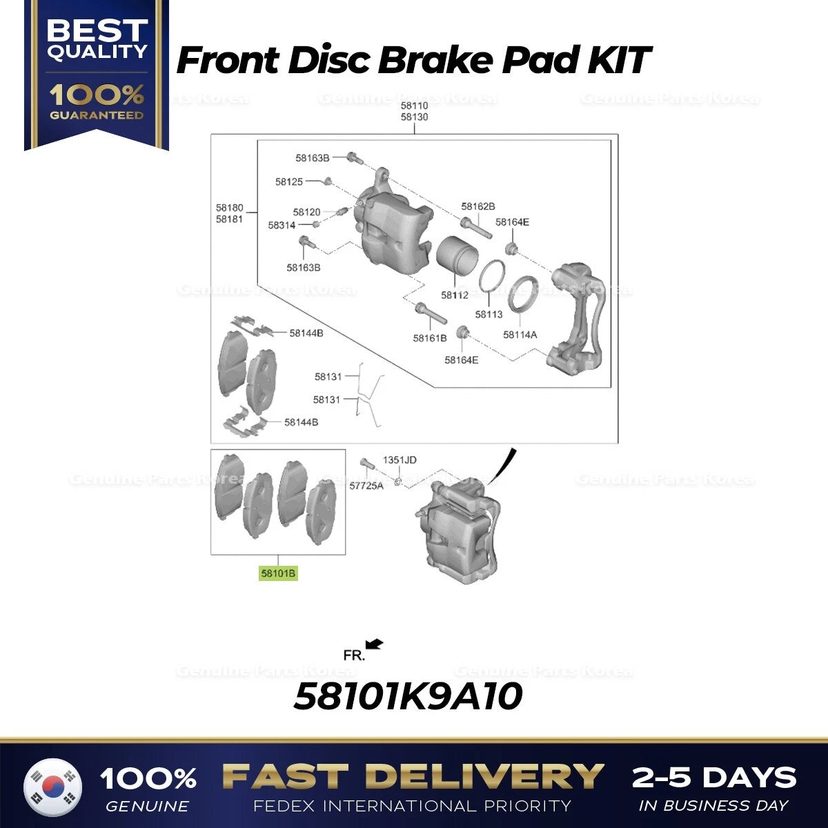 ⭐Genuine⭐ Front Disc Brake Pad KIT 58101K9A10 for Hyundai Veloster N