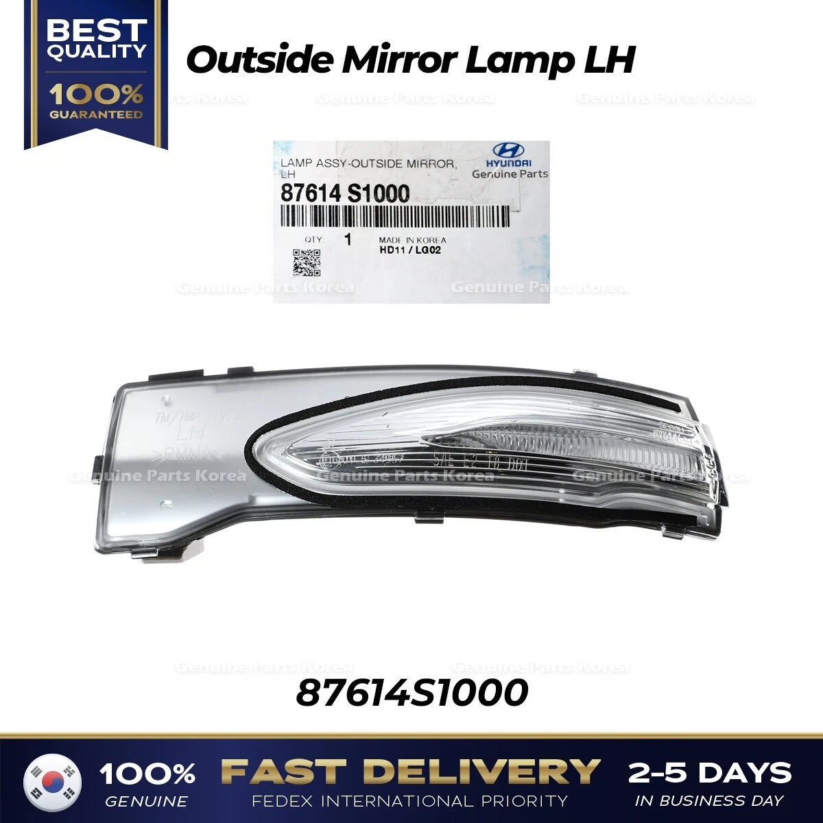 ⭐Genuine⭐ Outside Mirror Lamp LH 87614S1000 for Hyundai Santa Fe