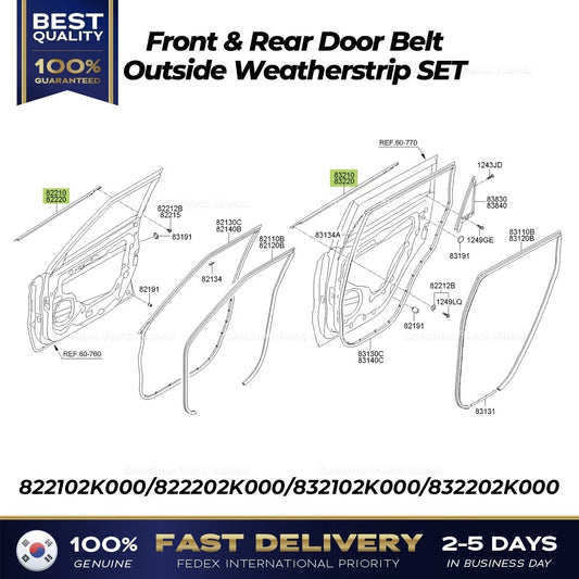 ⭐Genuine⭐ Front & Rear Door Belt Outside Weatherstrip SET for Kia Soul