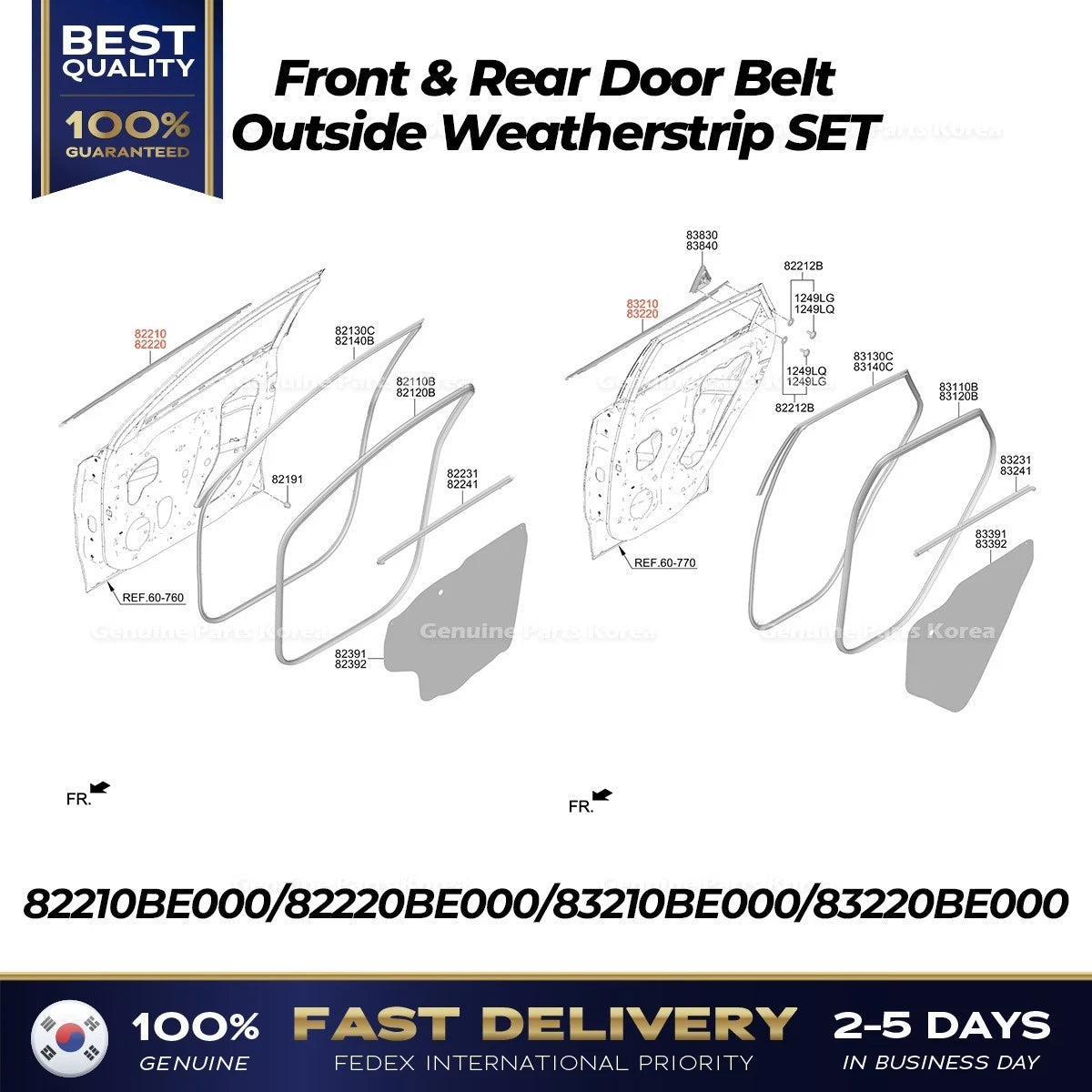 ⭐Genuine⭐ Front & Rear Door Belt Outside Weatherstrip SET for Hyundai Kona