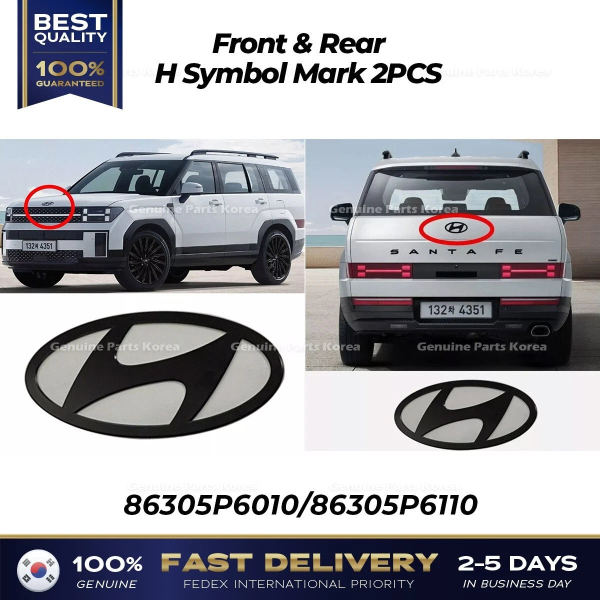 ⭐Genuine⭐ Front & Rear H Symbol Mark 2PCS for Hyundai Santa Fe MX5