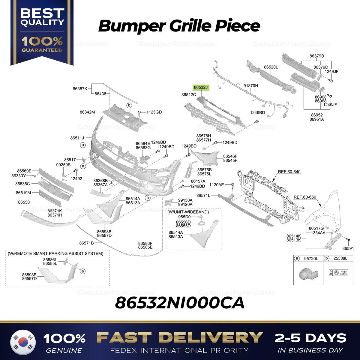 ⭐Genuine⭐ Bumper Grille Piece 86532NI000CA for Hyundai Ioniq 5 N