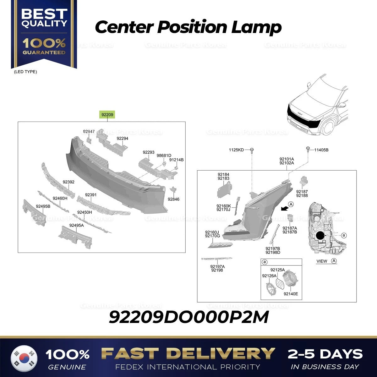 ⭐Genuine⭐ Center Position Lamp 92209DO000P2M for Kia EV9