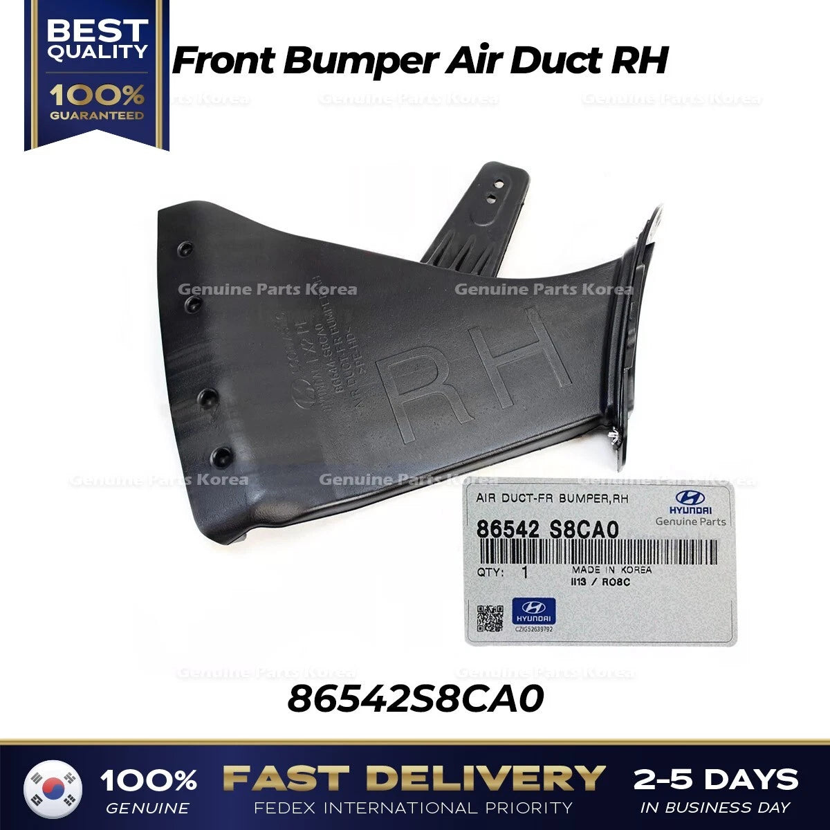 ⭐Genuine⭐ Front Bumper Air Duct RH 86542S8CA0 for Hyundai Palisade