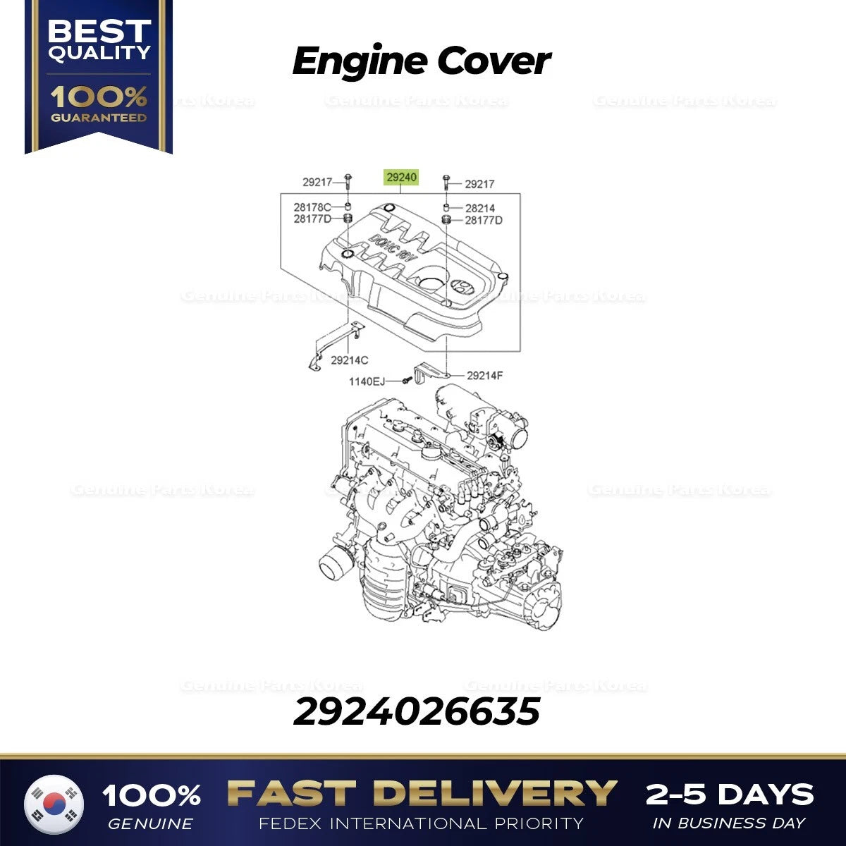⭐Genuine⭐ Engine Cover 2924026635 for Hyundai Accent