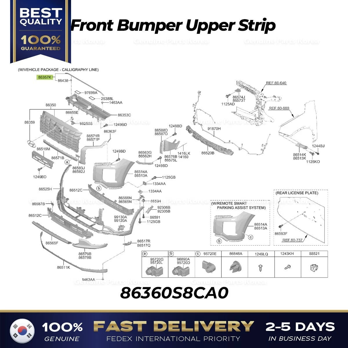 ⭐Genuine⭐ Front Bumper Upper Strip 86360S8CA0 for Hyundai Palisade