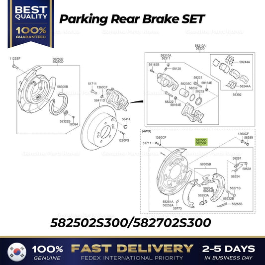 ⭐Genuine⭐ Parking Rear Brake SET 582502S300 582702S300 for Kia Sportage