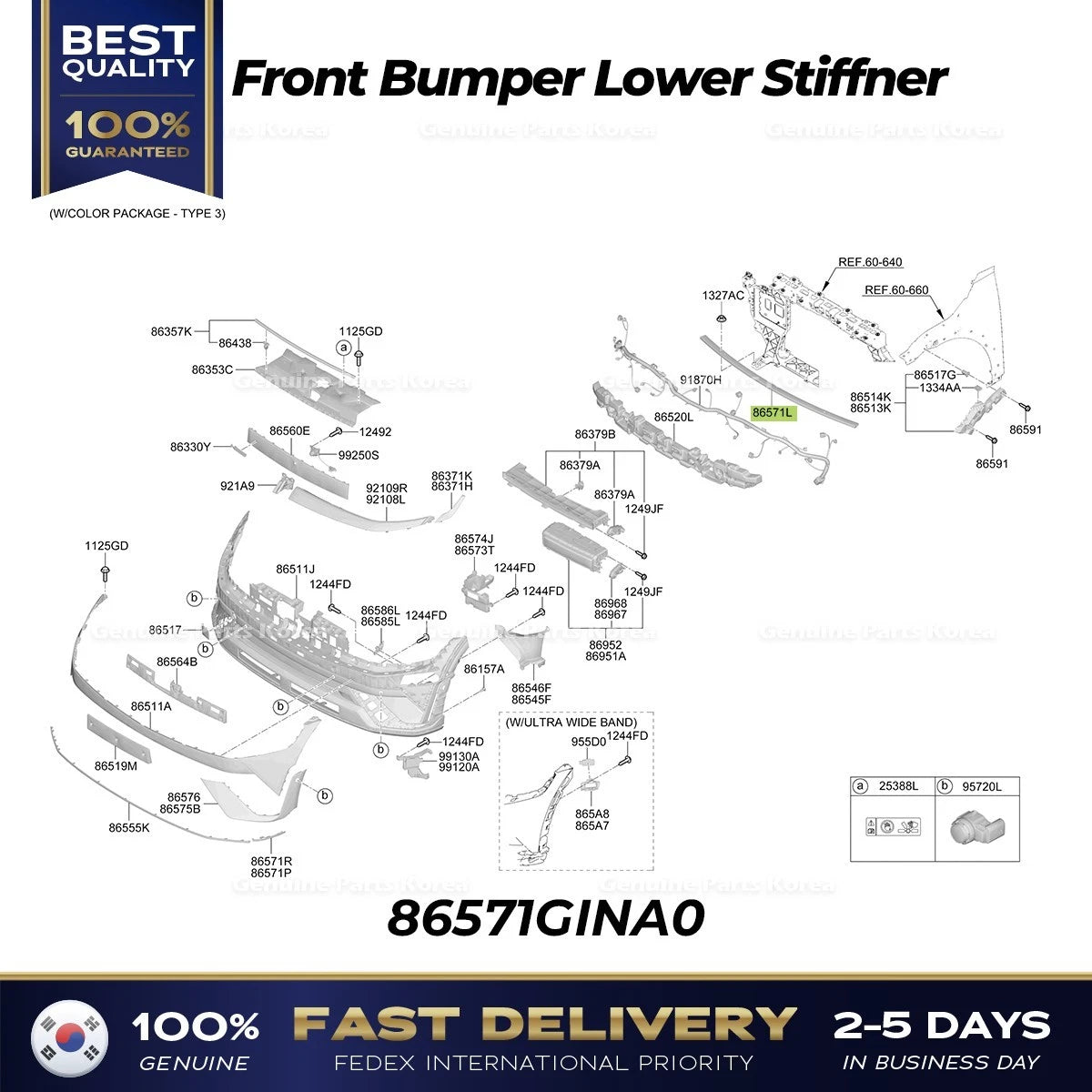 ⭐Genuine⭐ Front Bumper Lower Stiffner 86571GINA0 for Hyundai Ioniq 5