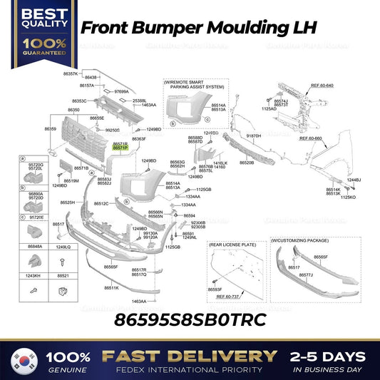 ⭐Genuine⭐ Front Bumper Moulding LH 86595S8SB0TRC for Hyundai Palisade