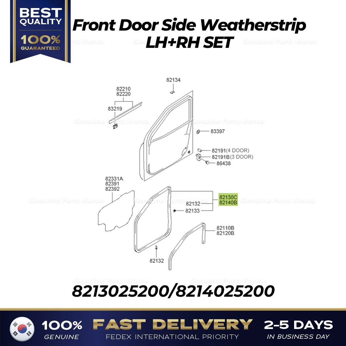 ⭐Genuine⭐ Front Door Side Weatherstrip LH RH SET for Hyundai Accent