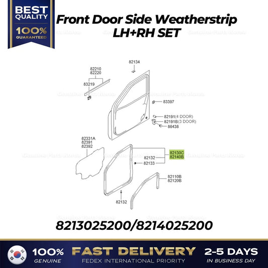 ⭐Genuine⭐ Front Door Side Weatherstrip LH RH SET for Hyundai Accent