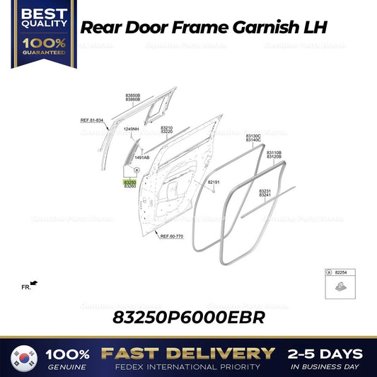 ⭐Genuine⭐ Rear Door Frame Garnish LH 83250P6000EBR for Hyundai Santa Fe Hybrid