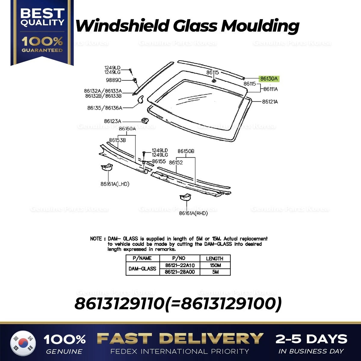 ⭐Genuine⭐ Windshield Glass Moulding 8613129110 for Hyundai Elantra