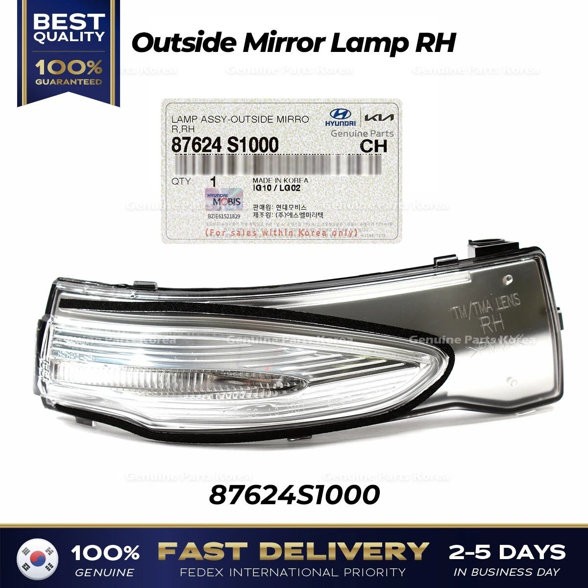 ⭐Genuine⭐ Outside Mirror Lamp RH 87624S1000 for Hyundai Santa Fe