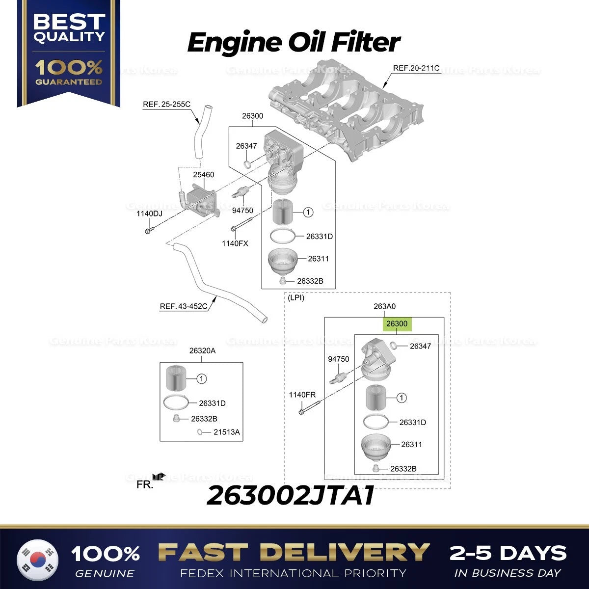 ⭐Genuine⭐ Engine Oil Filter 263002JTA1 for Hyundai Sonata Hybrid