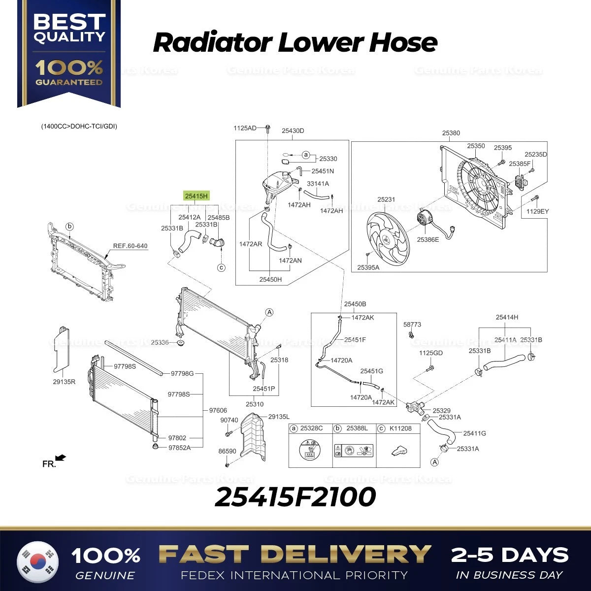 ⭐Genuine⭐ Radiator Lower Hose 25415F2100 for Hyundai Elantra